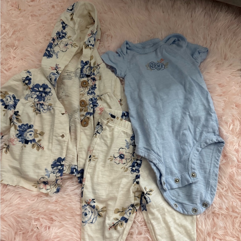 Carter's Cream and Blue Floral Bodysuit Set